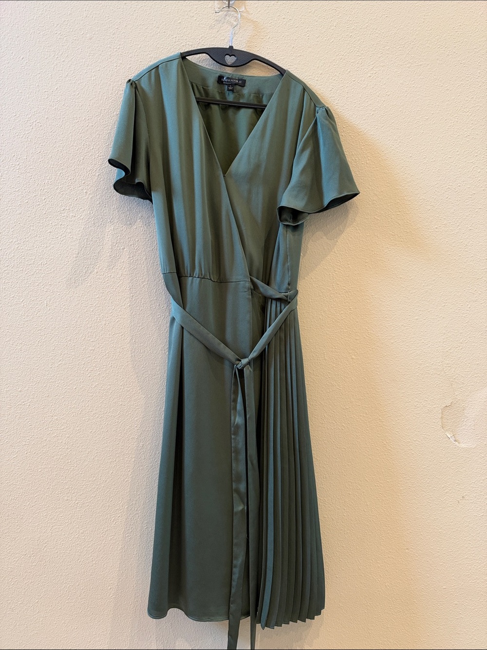 Banana Republic Olive Wrap Midi Dress with Pleated Side